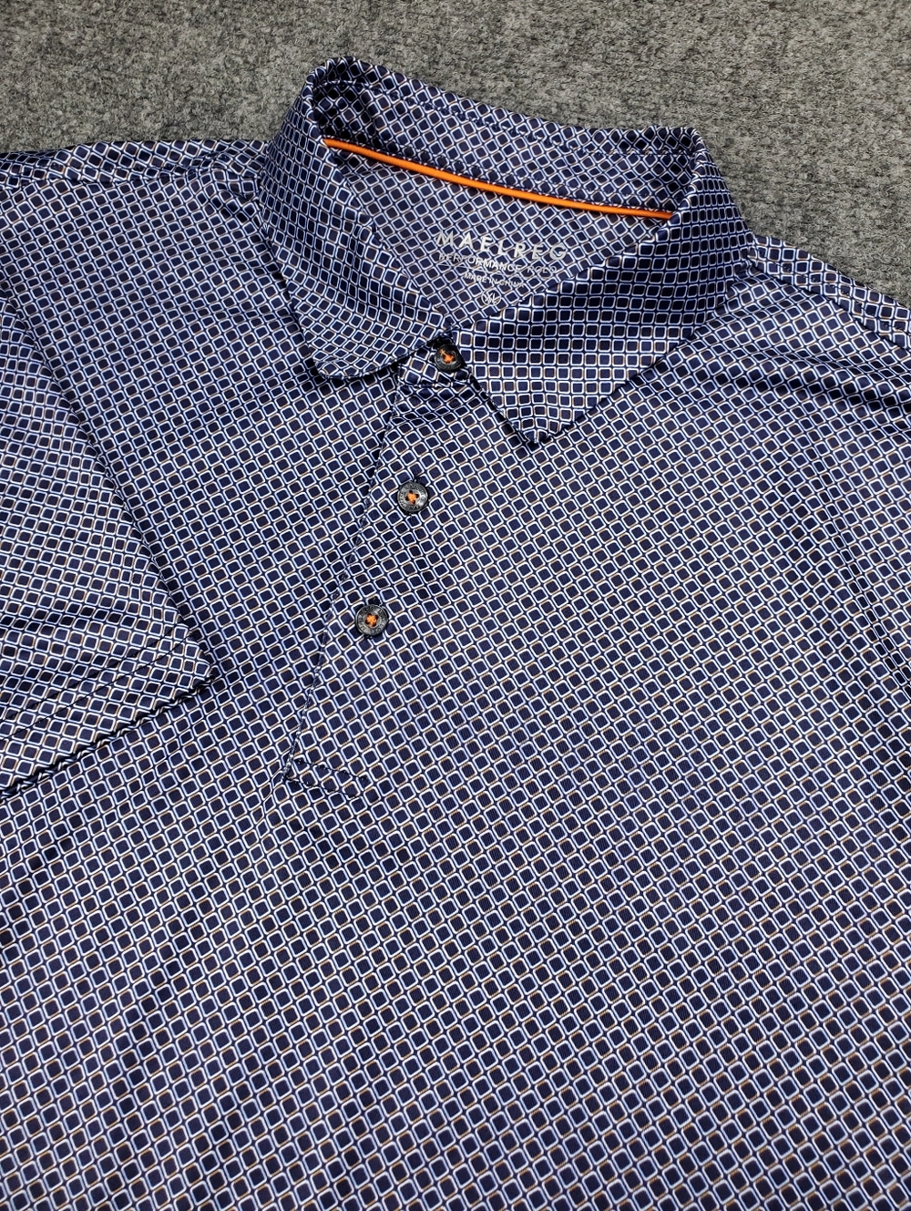 Maelreg Golf Polo Shirt XL Performance Stretch Blue Geometric Print Short Sleeve